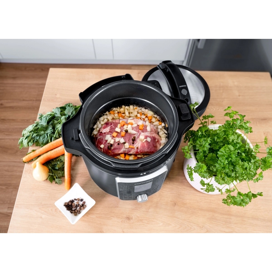 Concept CK8000 - Multifunktionell elektrisk tryckkokare och varmluftsfritös 5,6 l 11 i 1 1500W/230V svart