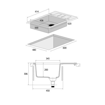 Concept DG05C45BC - Köksdiskho CUBIS 50x62 cm granit/svart