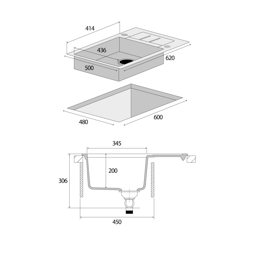 Concept DG05C45BC - Köksdiskho CUBIS 50x62 cm granit/svart
