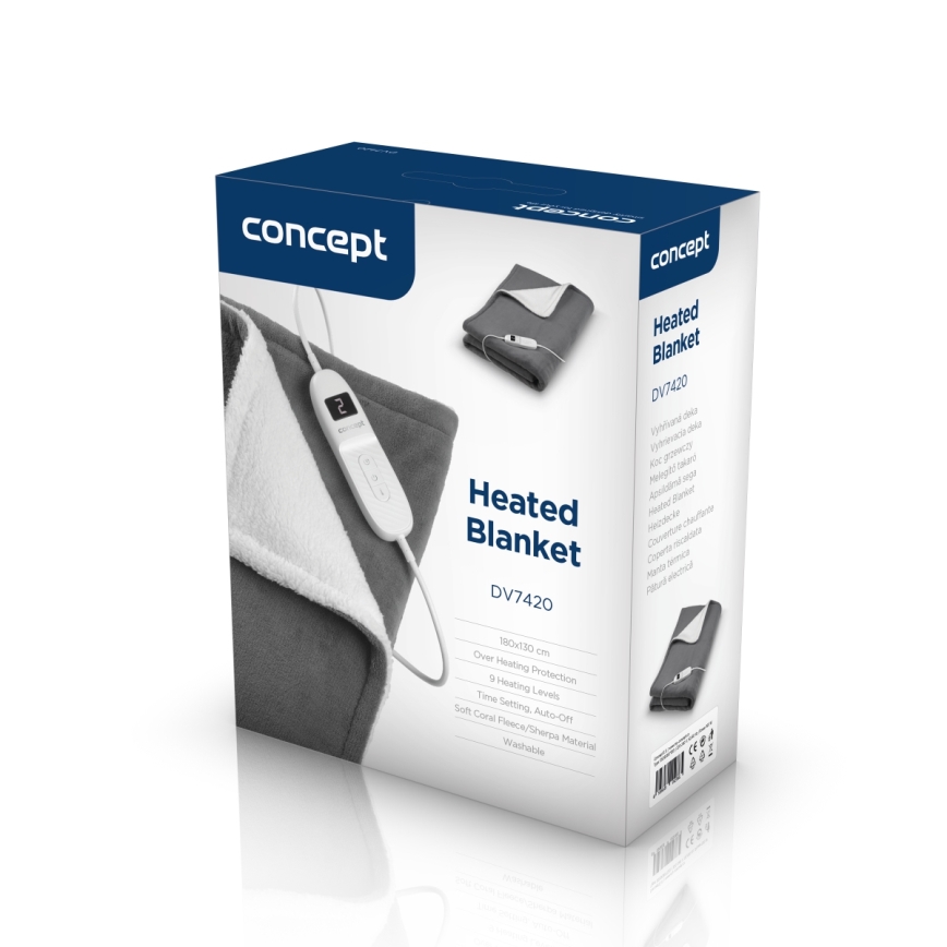 Concept DV7420 - Elektrisk värmefilt 160W/230V 180x130 cm grå/vit