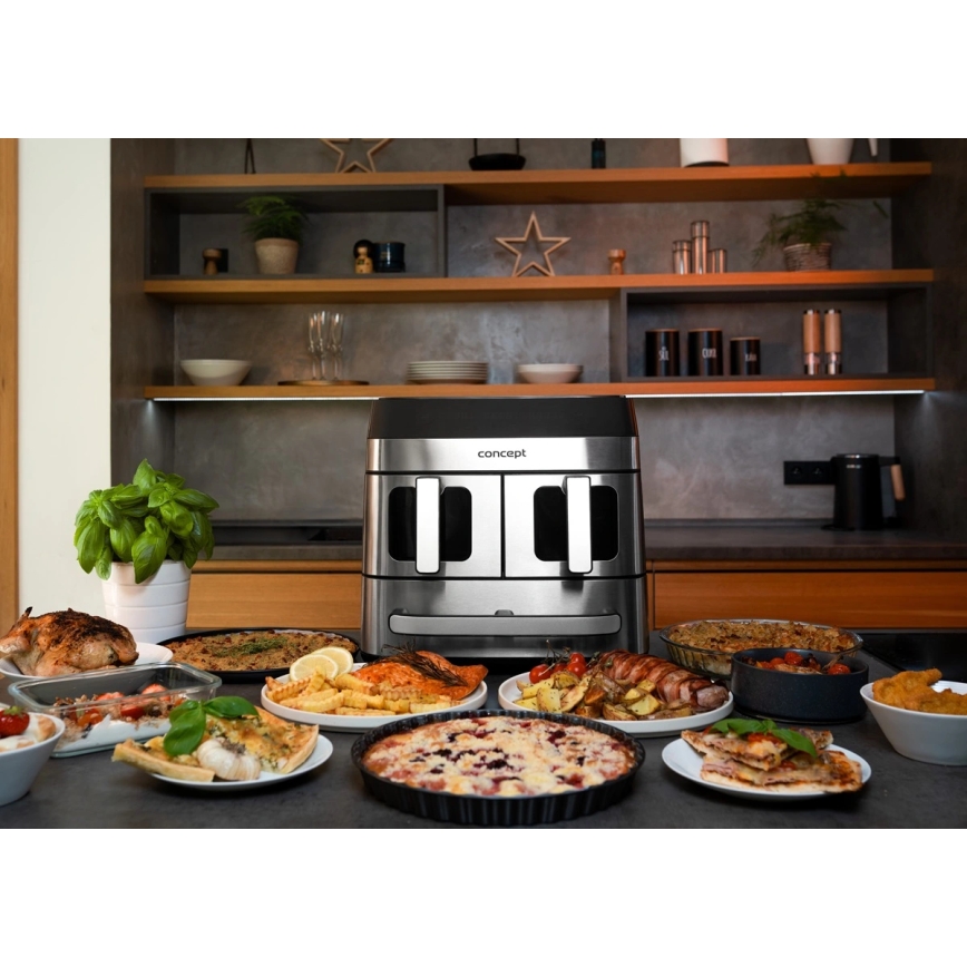 Concept FR9000 - Varmluftsfritös PIZZA TRIO 18,5 l 2700W/230V rostfritt stål/svart