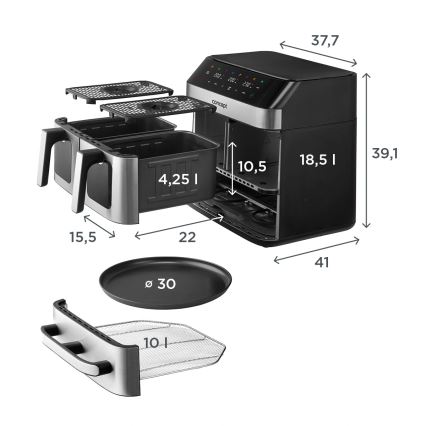 Concept FR9000 - Varmluftsfritös PIZZA TRIO 18,5 l 2700W/230V rostfritt stål/svart