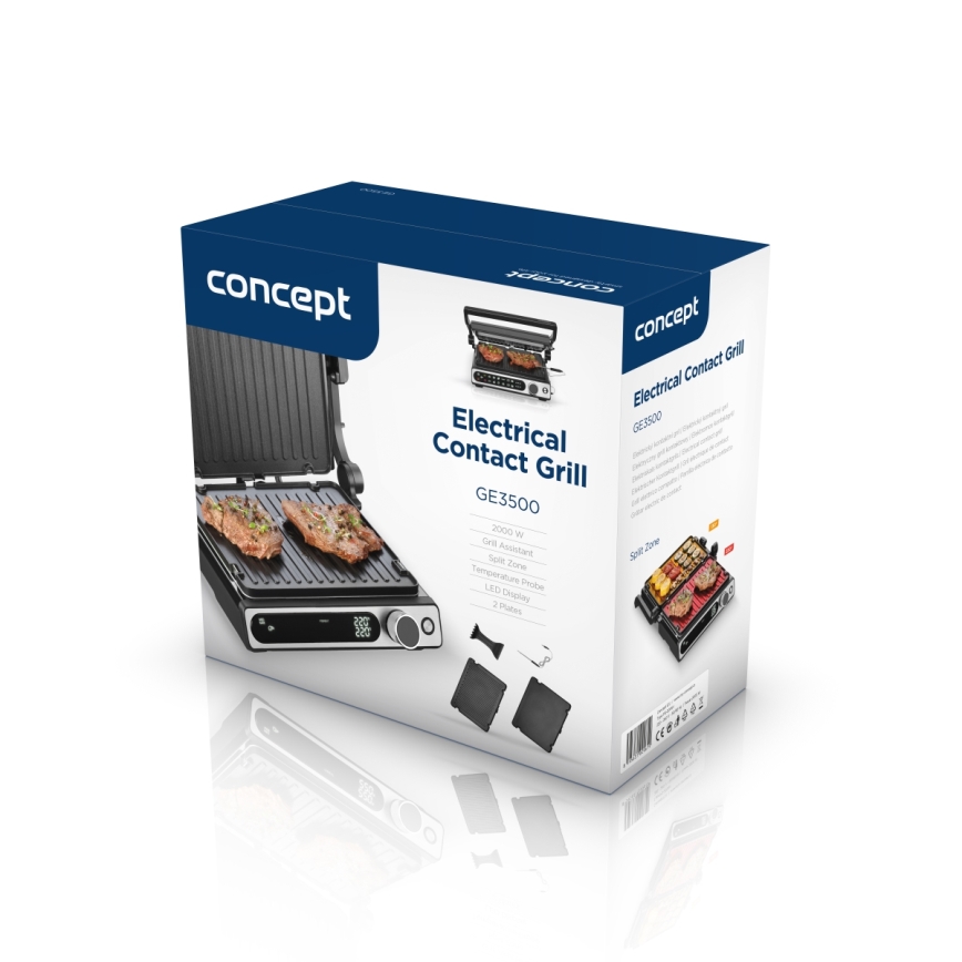 Concept ge3500 - Kontaktgrill med temperatursensor 2000W/230V svart