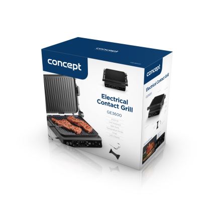 Concept ge3600 - Kontaktgrill med temperatursond GLASS 2000W/230V svart