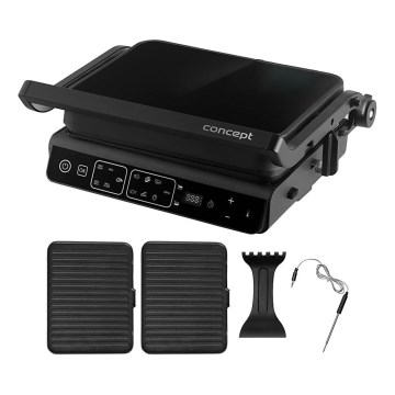 Concept ge3600 - Kontaktgrill med temperatursond GLASS 2000W/230V svart