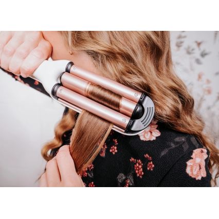 Concept KT2140 - Locktång med tre fat GLAM STYLE 100W/230V vit/roséguld