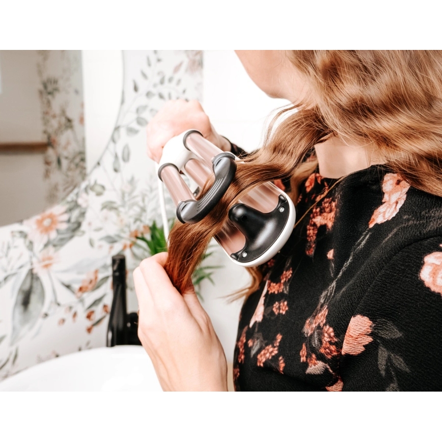 Concept KT2140 - Locktång med tre fat GLAM STYLE 100W/230V vit/roséguld