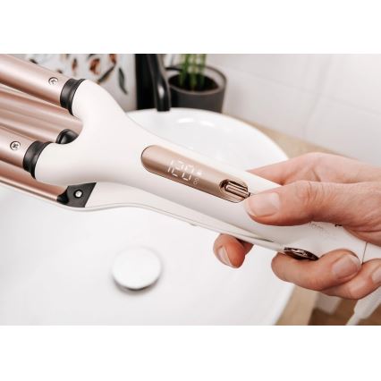 Concept KT2140 - Locktång med tre fat GLAM STYLE 100W/230V vit/roséguld