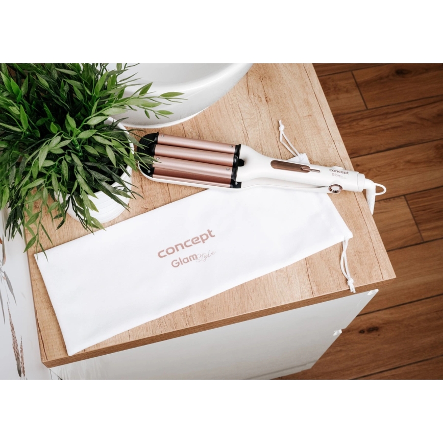 Concept KT2140 - Locktång med tre fat GLAM STYLE 100W/230V vit/roséguld