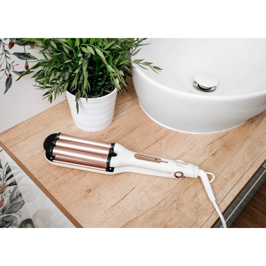 Concept KT2140 - Locktång med tre fat GLAM STYLE 100W/230V vit/roséguld