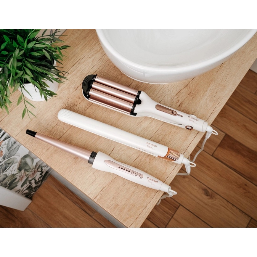 Concept KT2140 - Locktång med tre fat GLAM STYLE 100W/230V vit/roséguld