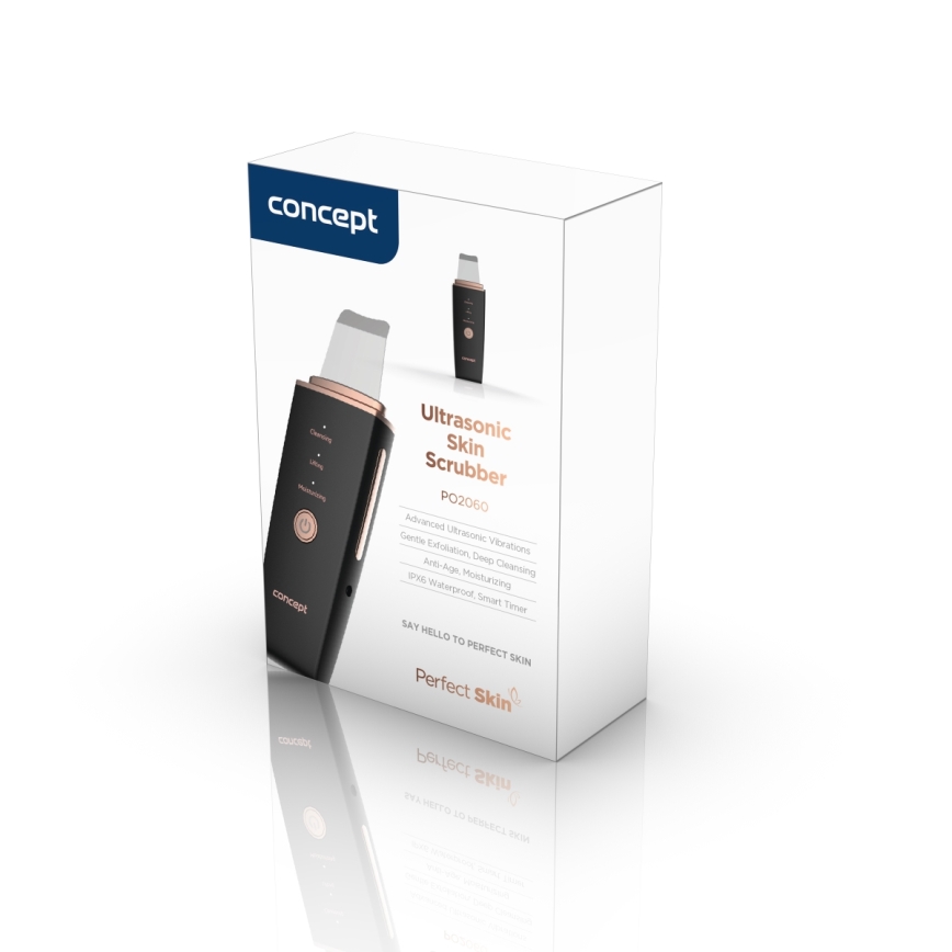 Concept PO2060 - Cosmetic ultrasonic spatula PERFECT SKIN 3,5W/5V USB 500 mAh IPX6 svart