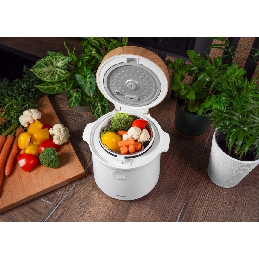 Concept RE3030 - Digital riskokare 2 i 1 380W/230V 1,5 l vit/trädekor