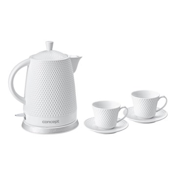 Concept RK0040 - Snabbkokande vattenkokare 1,5 l, 1500 W/230 V, vit/keramik + 2 koppar med fat