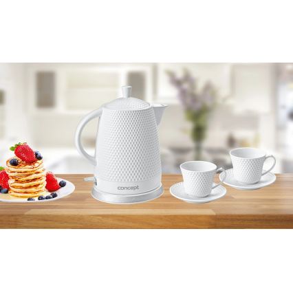 Concept RK0040 - Snabbkokande vattenkokare 1,5 l, 1500 W/230 V, vit/keramik + 2 koppar med fat