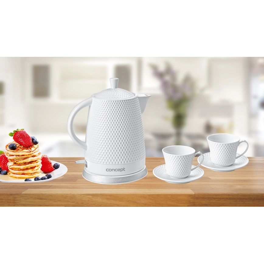 Concept RK0040 - Snabbkokande vattenkokare 1,5 l, 1500 W/230 V, vit/keramik + 2 koppar med fat