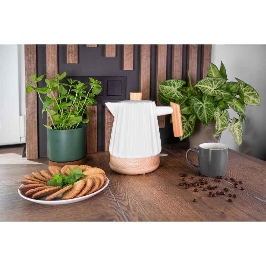 Concept RK0090 - Snabbkokande vattenkokare 1,5 l 1500 W/230 V vit/trädekor/keramik