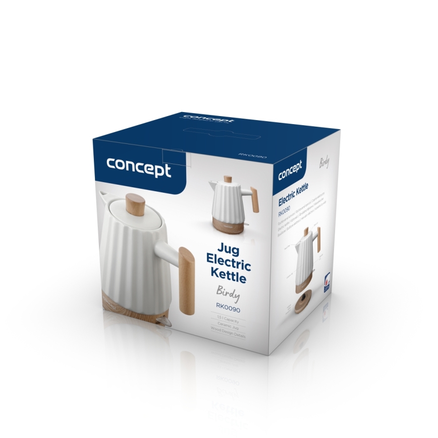 Concept RK0090 - Snabbkokande vattenkokare 1,5 l 1500 W/230 V vit/trädekor/keramik