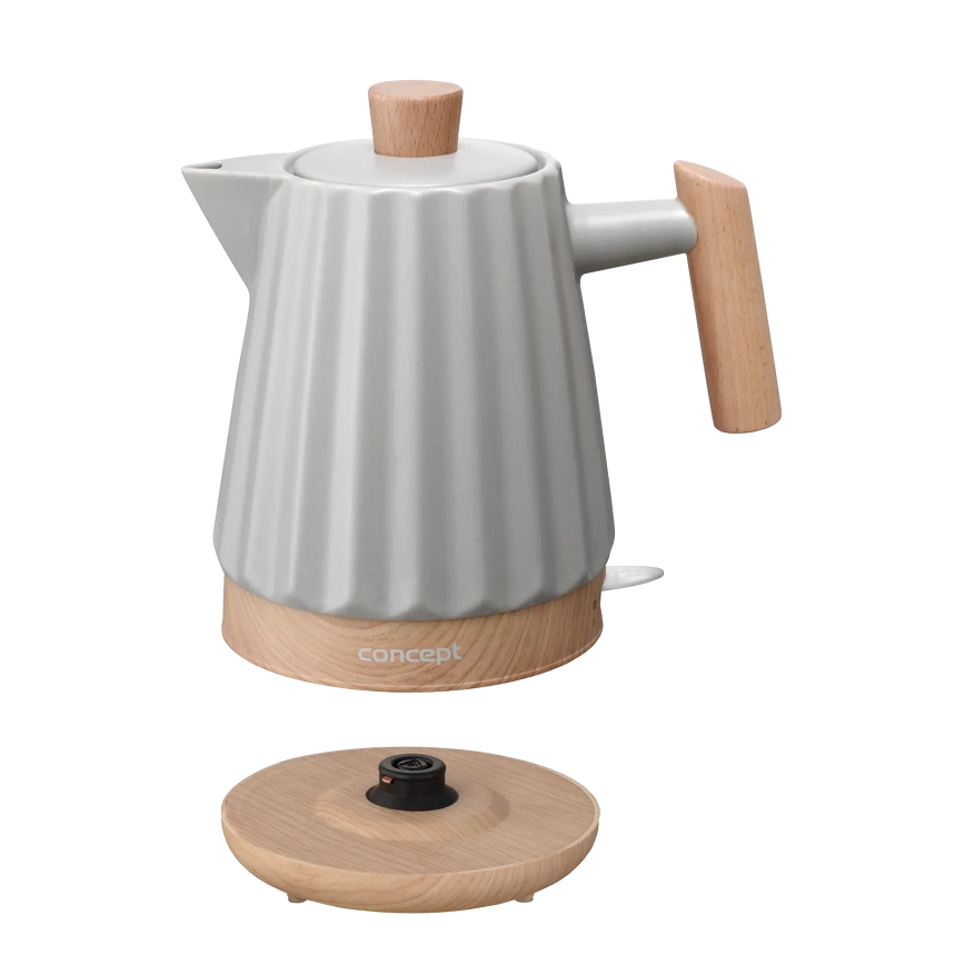 Concept RK0091 - Snabb vattenkokare 1,5 l 1500W/230V ljusgrå/trädekor/keramik