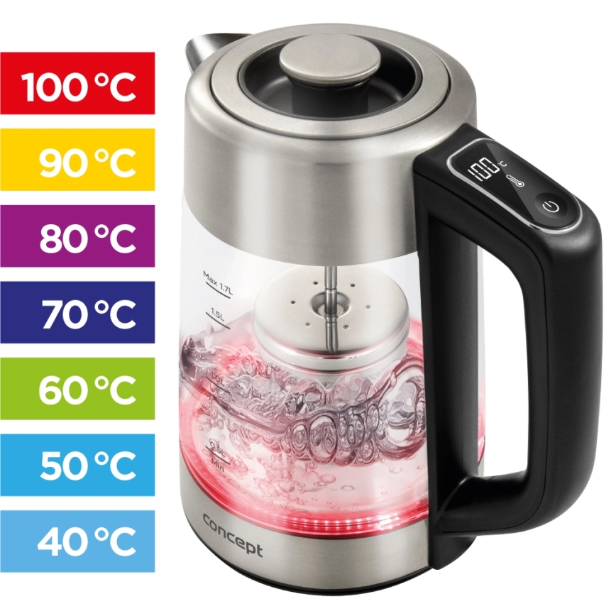 Concept RK4190 - Elektrisk vattenkokare med temperaturreglering och inbyggt filter 1,7 l 2200W/230V rostfri