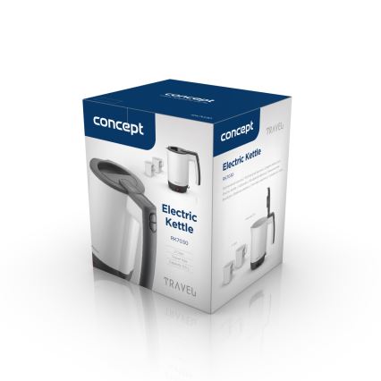 Concept RK7030 - Resevattenkokare 0,5 l 1080 W/230 V grå/vit + 2 koppar