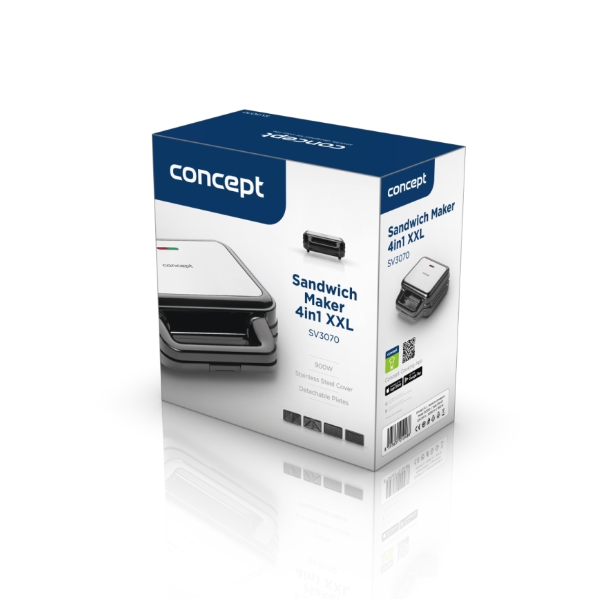 Concept SV3070 - XXL brödrost 4-i-1 900W/230V svart/rostfritt stål