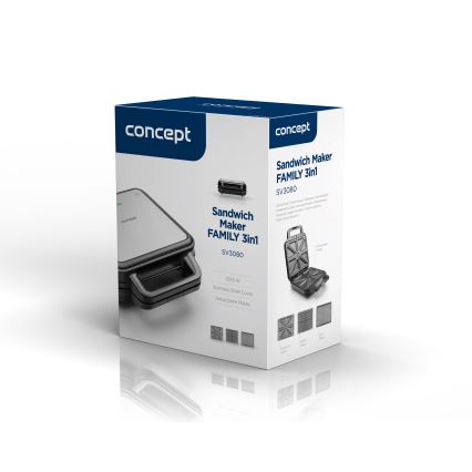 Concept SV3080 - Brödrost FAMILY 3-i-1 1200W/230V svart/rostfritt stål