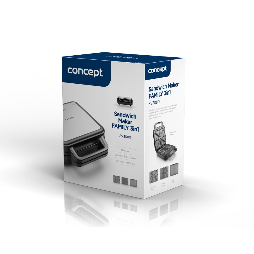 Concept SV3080 - Brödrost FAMILY 3-i-1 1200W/230V svart/rostfritt stål