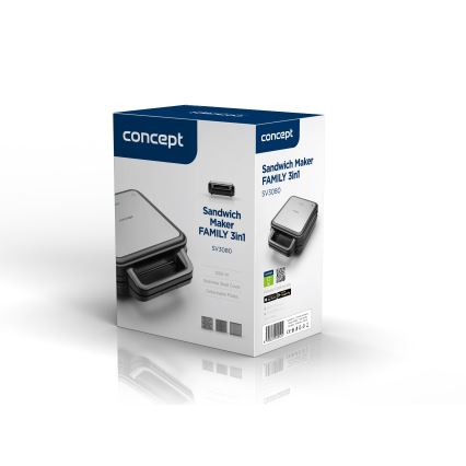 Concept SV3080 - Brödrost FAMILY 3-i-1 1200W/230V svart/rostfritt stål