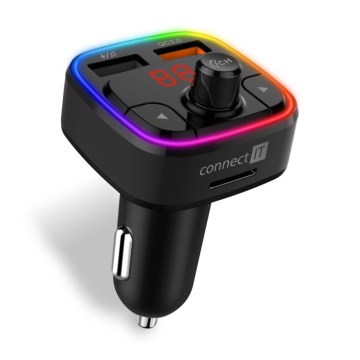 CONNECT IT CCC-9090-BK - LED RGB FM-bilsändare med handsfree-funktion svart