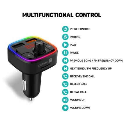 CONNECT IT CCC-9090-BK - LED RGB FM-bilsändare med handsfree-funktion svart