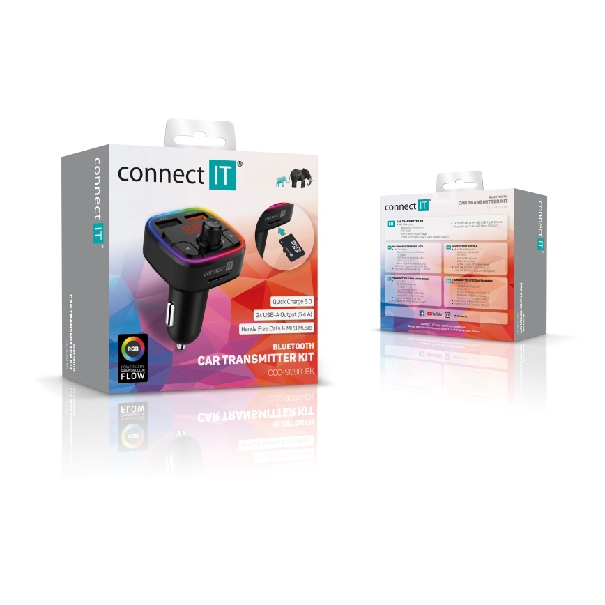 CONNECT IT CCC-9090-BK - LED RGB FM-bilsändare med handsfree-funktion svart