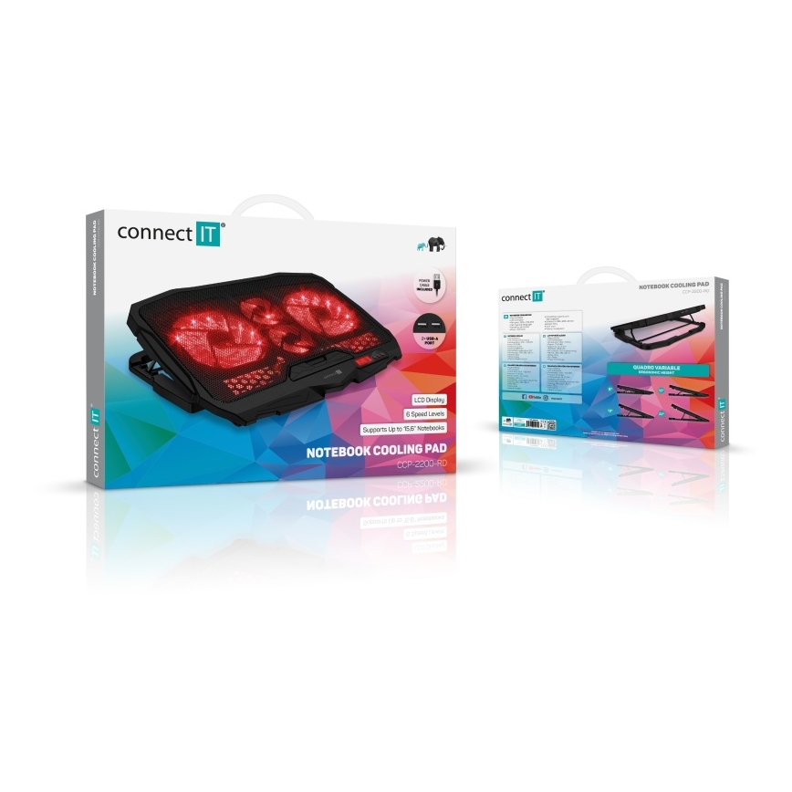 CONNECT IT CCP-2200-RD - Kylplatta för laptop 4x fläkt 2xUSB svart/röd
