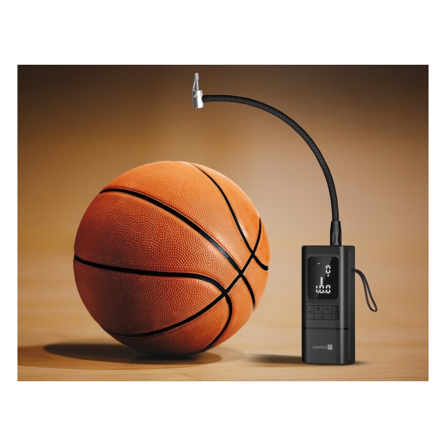 CONNECT IT CFF-4500-BK - Digital bärbar fickkompressor AirFlow 80W/6000 mAh svart