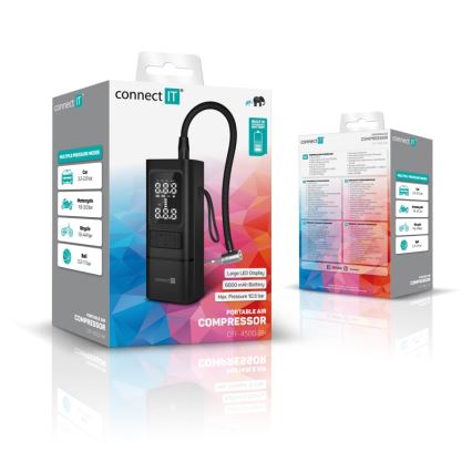 CONNECT IT CFF-4500-BK - Digital bärbar fickkompressor AirFlow 80W/6000 mAh svart