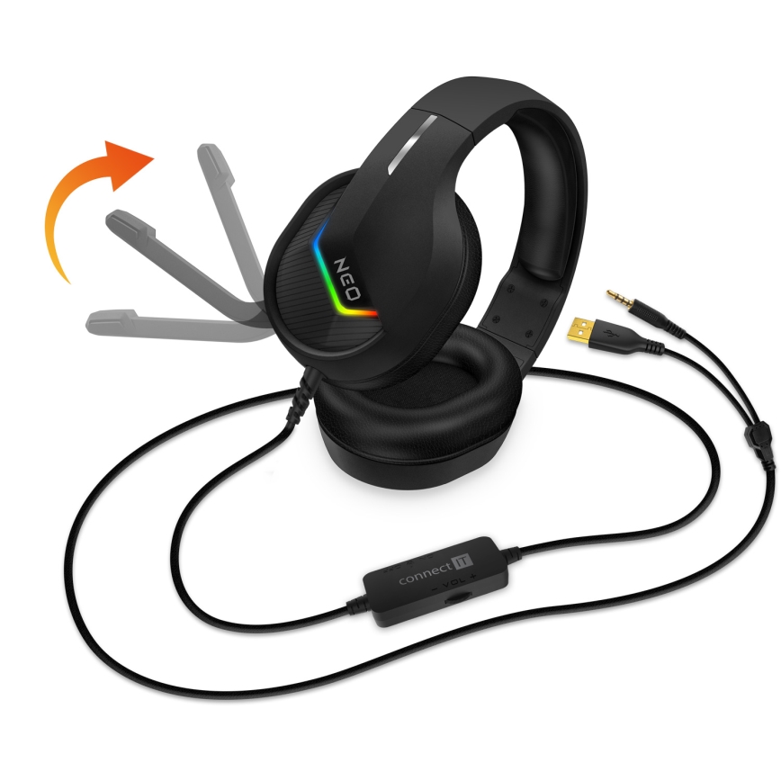 CONNECT IT CHP-3595-BK - LED RGB Gaming hörlurar med sladd Med en mikrofon svart
