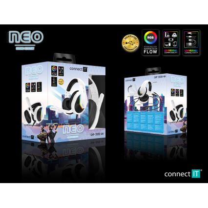 CONNECT IT CHP-3595-WH - LED RGB Gaming hörlurar med sladd Med en mikrofon vit/svart