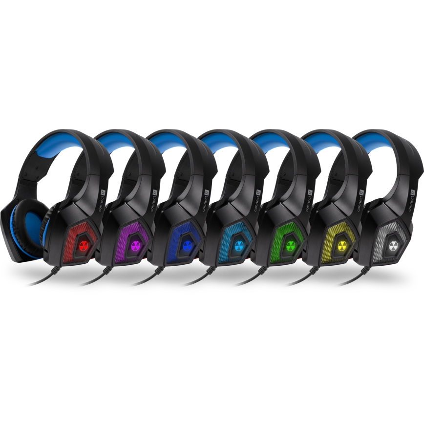 CONNECT IT CHP-5500-BL - LED Gaming hörlurar med sladd Med en mikrofon svart/blå