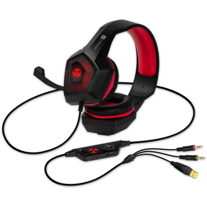 CONNECT IT CHP-5500-RD - LED Gaming hörlurar med sladd Med en mikrofon svart/röd