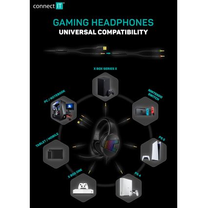 CONNECT IT CHP-5600-BK - LED RGB Gaming hörlurar med sladd Med en mikrofon svart