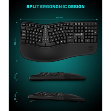 CONNECT IT CKB-2800-CS - Ergonomisk trådlöst tangentbord med lokalisering CZ/SK svart