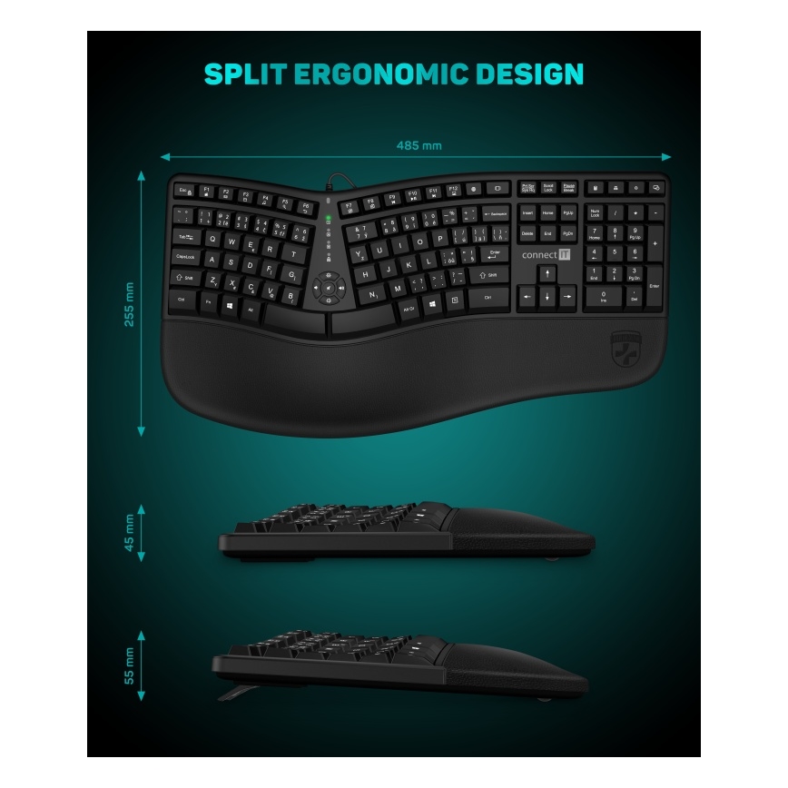 CONNECT IT CKB-2800-CS - Ergonomisk trådlöst tangentbord med lokalisering CZ/SK svart