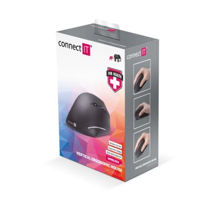 CONNECT IT CMO-2510-BK - Ergonomisk trådlös mus Verti Wireless 800/1200/1600 DPI 2xAAA svart