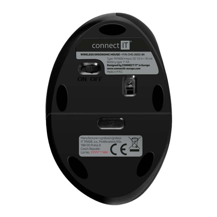 CONNECT IT CMO-2600-BK - Ergonomisk trådlös mus 800/1200/1600 DPI 1xAA svart