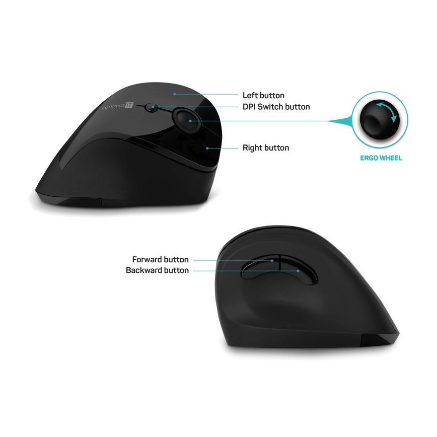 CONNECT IT CMO-2700-BK - Ergonomisk trådlös mus 800/1200/1600 DPI 1xAA svart
