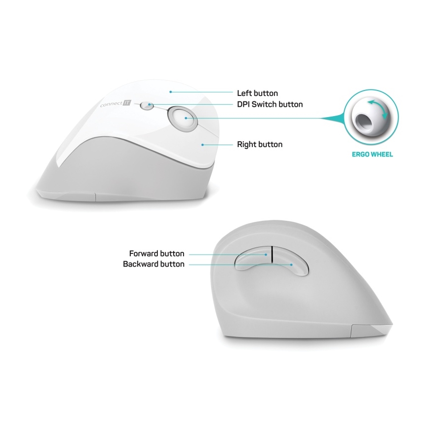 CONNECT IT CMO-2700-WH - Ergonomisk trådlös mus 800/1200/1600 DPI 1xAA vit