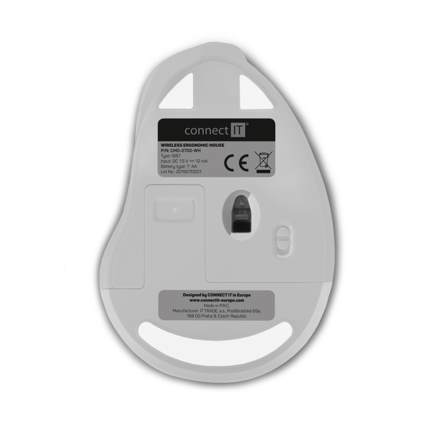 CONNECT IT CMO-2700-WH - Ergonomisk trådlös mus 800/1200/1600 DPI 1xAA vit