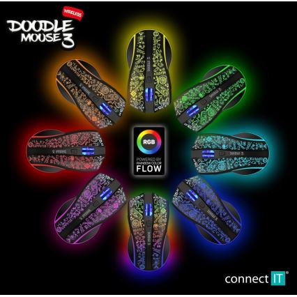 CONNECT IT CMO-3530-DD - LED RGB Trådlös laddningsbar gaming mus 800/1200/1600/2400/4800 DPI 600 mAh svart