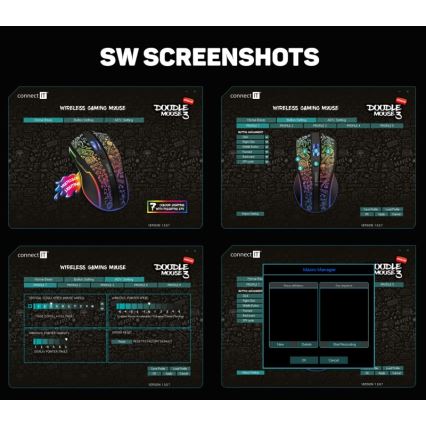 CONNECT IT CMO-3530-DD - LED RGB Trådlös laddningsbar gaming mus 800/1200/1600/2400/4800 DPI 600 mAh svart