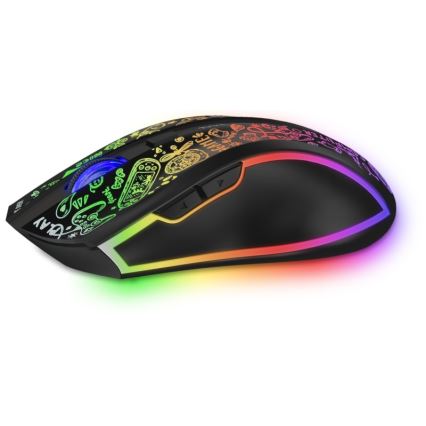CONNECT IT CMO-3530-DD - LED RGB Trådlös laddningsbar gaming mus 800/1200/1600/2400/4800 DPI 600 mAh svart